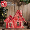 Village Twin House Red w/ Star Wooden Figurine 9.5x7.5x1.5 - The Village Country Store 