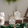 Seasons Crest Figurine White Washed Candy Cane Lane Natural Wooden Houses Set of 2 - 5x4.5x1.25/5x4.75x1.5