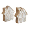 Seasons Crest Figurine White Washed Candy Cane Lane Natural Wooden Houses Set of 2 - 5x4.5x1.25/5x4.75x1.5