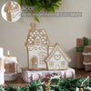Seasons Crest Figurine White Washed Gingerbread Drive Natural Wooden Houses Set of 2 - 5x5x1/8x5x1