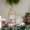 Seasons Crest Figurine White Washed Gingerbread Drive Natural Wooden Houses Set of 2 - 5x5x1/8x5x1