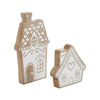 Seasons Crest Figurine White Washed Gingerbread Drive Natural Wooden Houses Set of 2 - 5x5x1/8x5x1