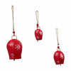 Seasons Crest Ornament Falling Snowflake Red Metal Bell Set of 3 - 4/5/6.25 inch