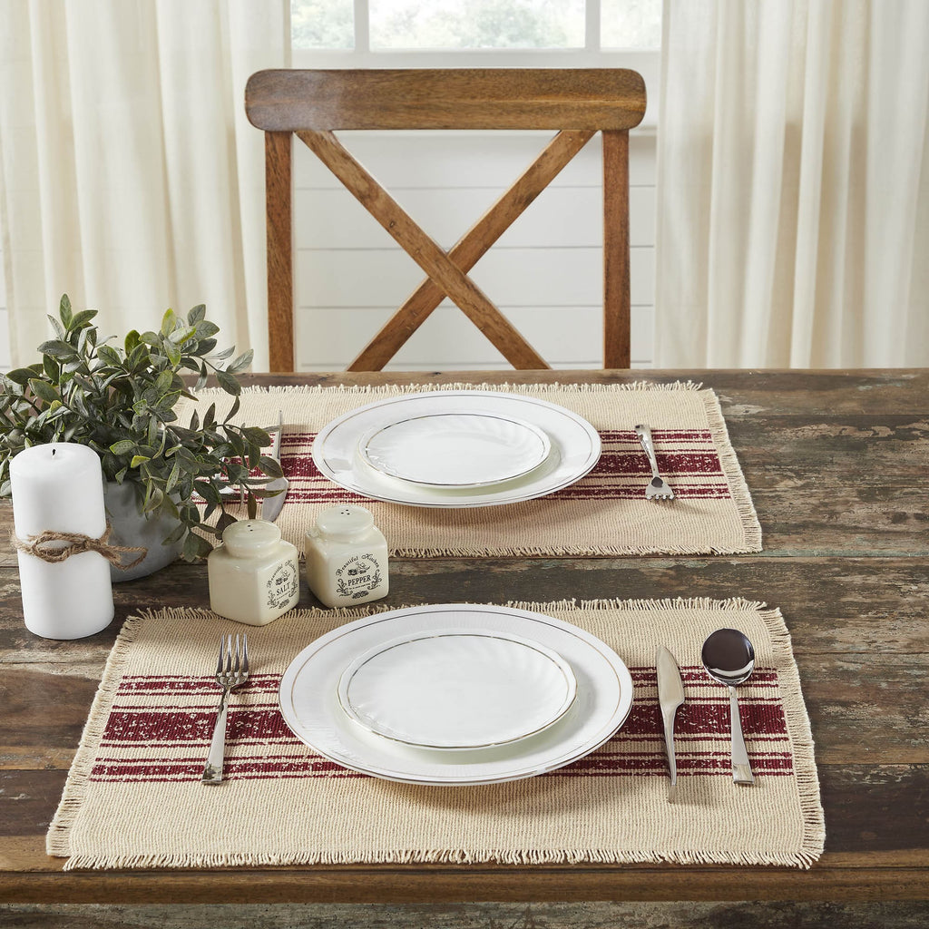 Yuletide Burlap Red Stripe Placemat Set of 6 13x19 - The Village Country Store