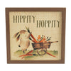 Seasons Crest Sign Bunny Hop Hippity Hoppity Bunny & Carrot Wagon MDF Wall Sign 12x12x0.5