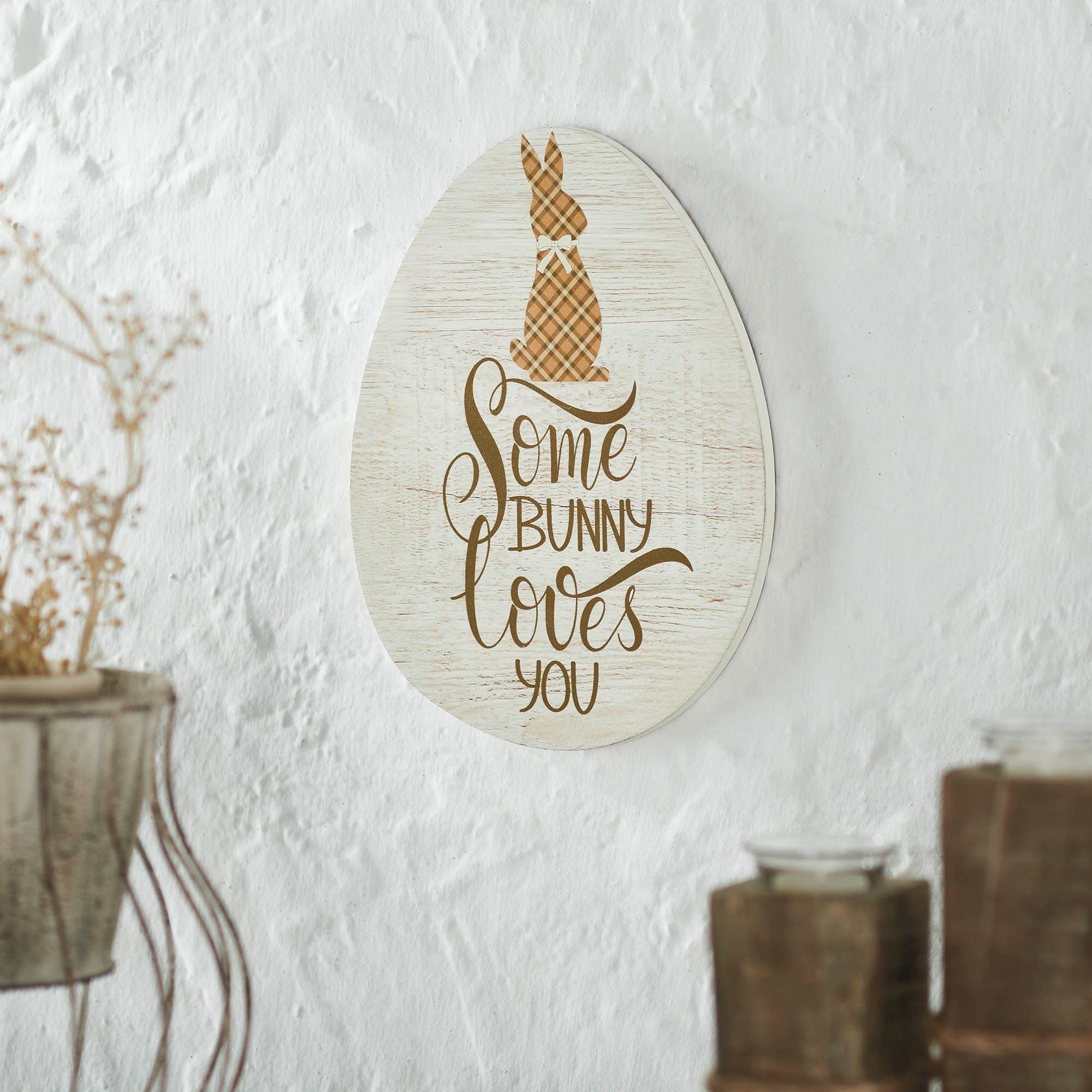 Bunny Sign Store Bunny Hop Some Bunny Loves You Egg MDF Wall Sign 12x9x0.5