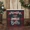 Seasons Crest Sign Jingle Bells Plaid Block Sign 5x5