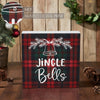 Seasons Crest Sign Jingle Bells Plaid Block Sign 5x5