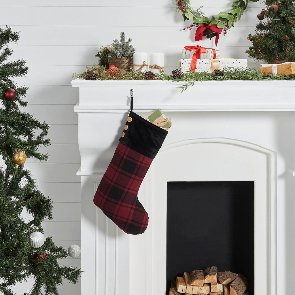 Cumberland Red Black Plaid Stocking 12x20 - The Village Country Store