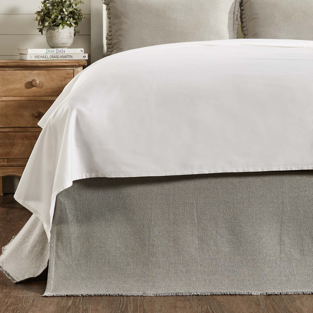 Burlap Dove Grey Fringed King Bed Skirt 78x80x16 - The Village Country Store