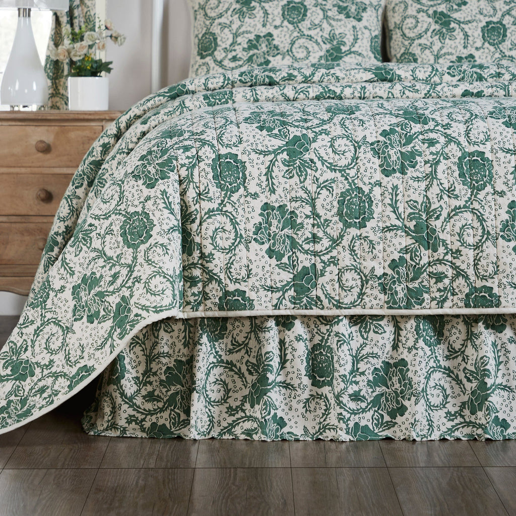 April & Olive Bed Skirt Dorset Green Floral Queen Bed Skirt 60x80x16