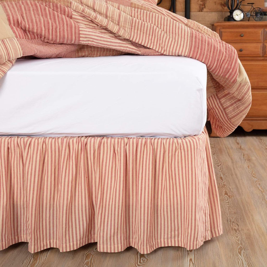Sawyer Mill Red Ticking Stripe King Bed Skirt 78x80x16 - The Village Country Store