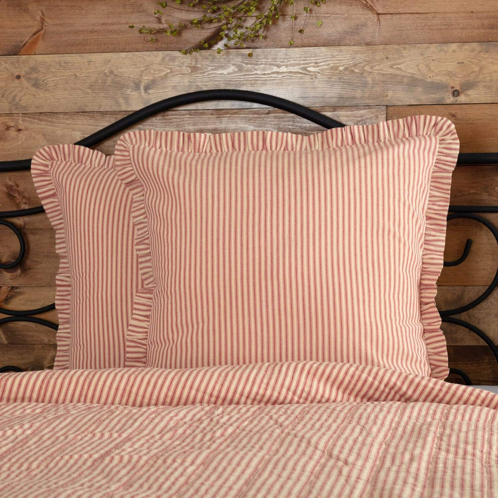 Sawyer Mill Red Ticking Stripe Fabric Euro Sham 26x26 - The Village Country Store