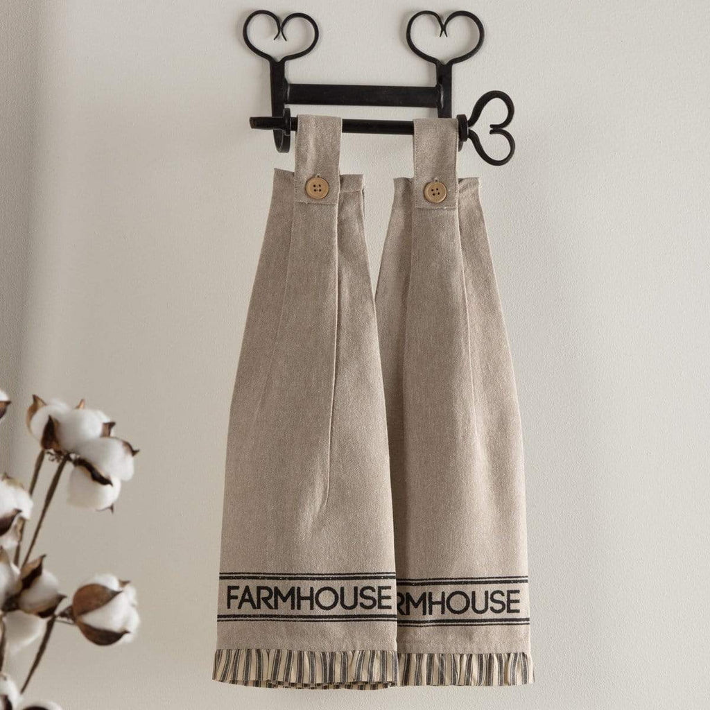 Sawyer Mill Charcoal Farmhouse Button Loop Kitchen Towel Set of 2 - The Village Country Store