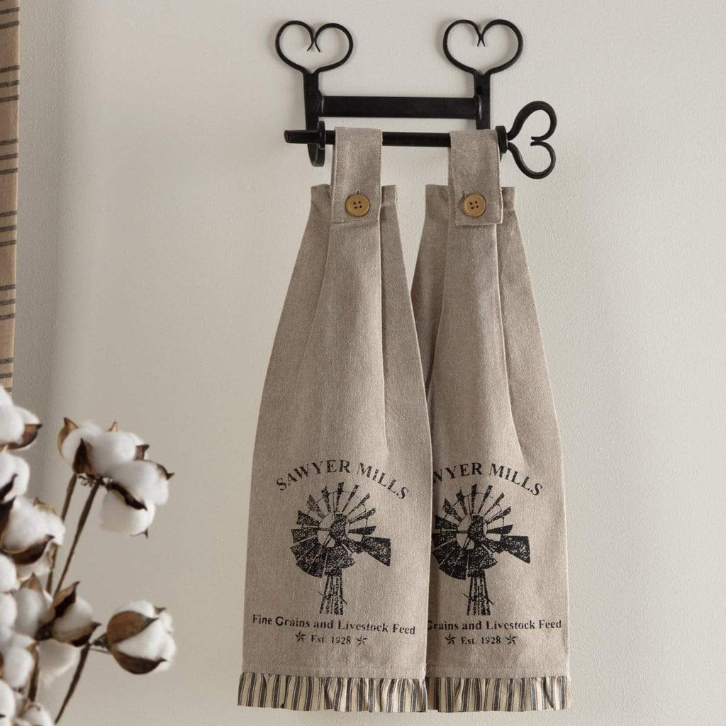 Sawyer Mill Charcoal Windmill Button Loop Kitchen Towel Set of 2 - The Village Country Store