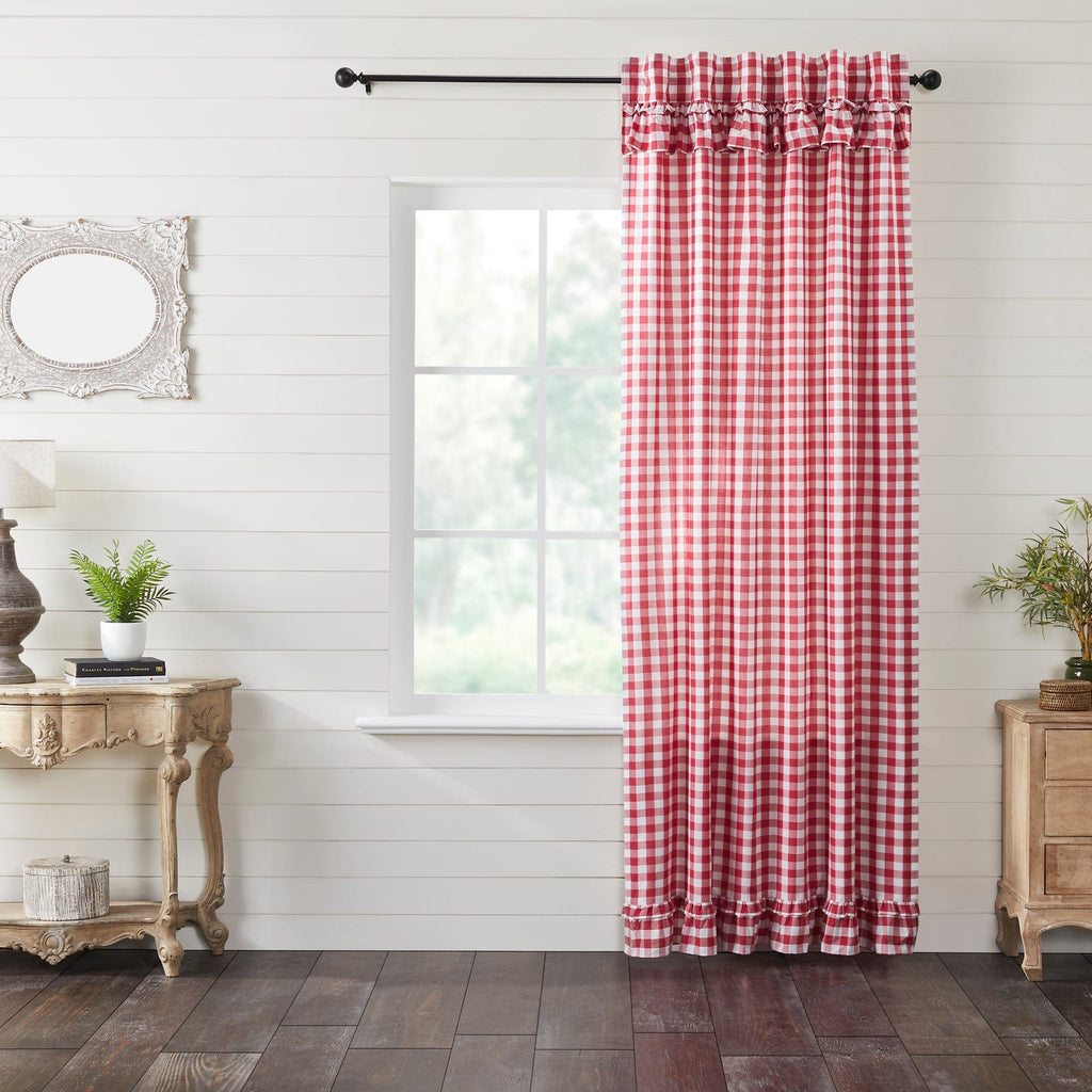 April & Olive Panel Annie Buffalo Red Check Ruffled Panel 96x50