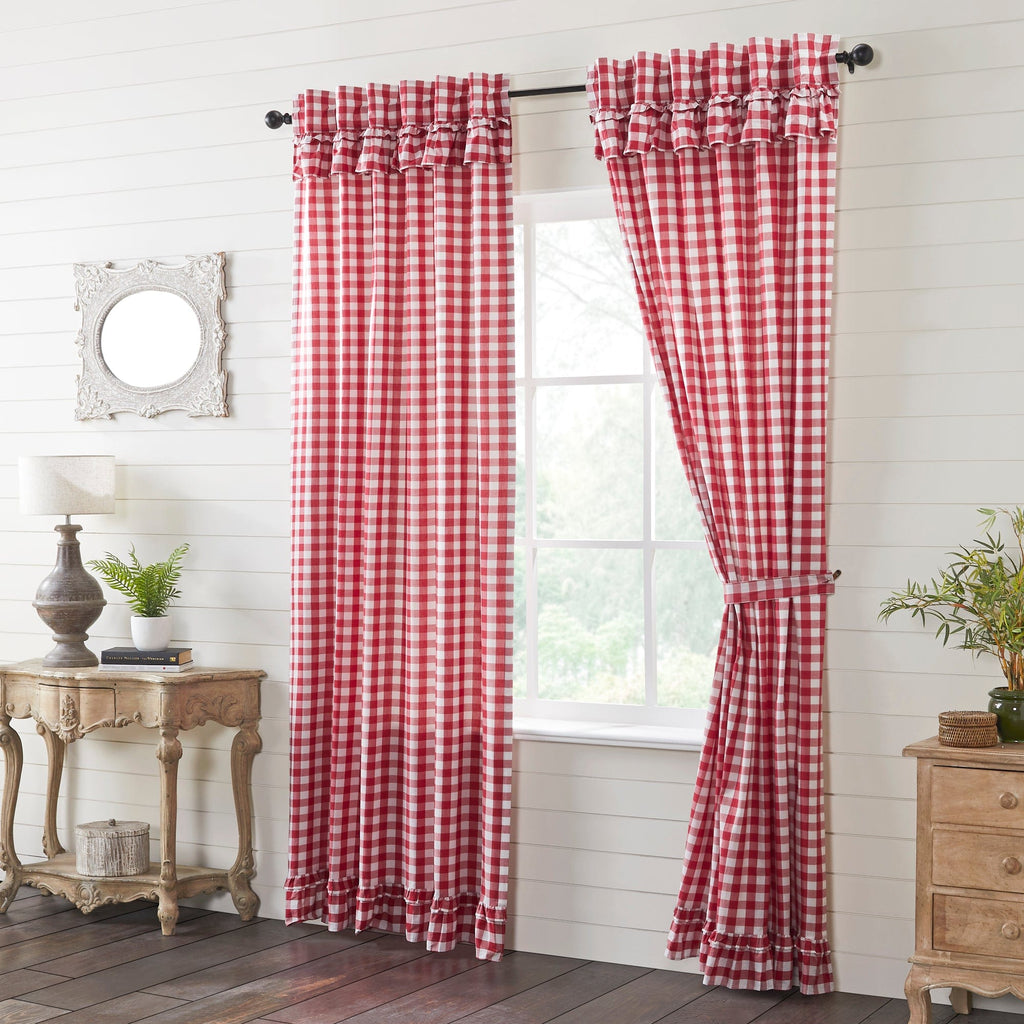 April & Olive Panel Annie Buffalo Red Check Ruffled Panel Set of 2 96x50