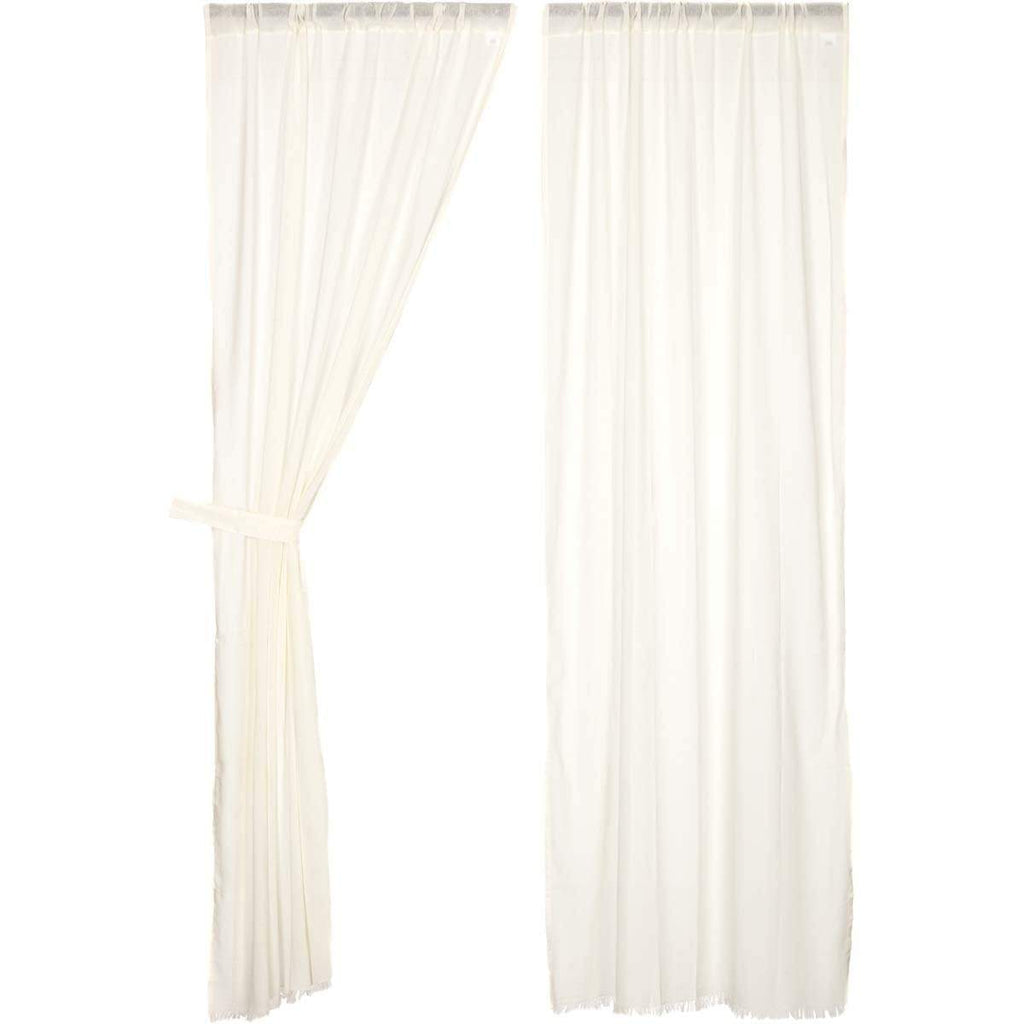 Tobacco Cloth Antique White Panel Fringed Set of 2 84x40 - The Village Country Store
