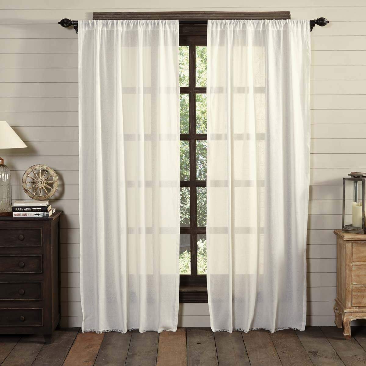 tobacco shade cloth VHC Brands Natural Tier Set out of direct sunlight Tobacco Cloth Fringed Panel Set