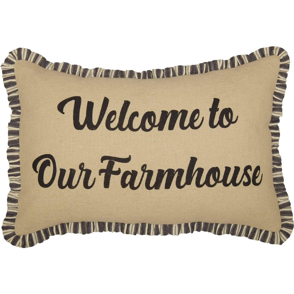April & Olive Pillow Ashmont Burlap Vintage Welcome to Our Farmhouse Pillow 14x22