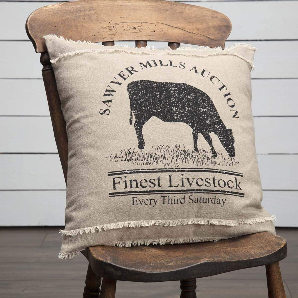 Sawyer Mill Charcoal Cow Pillow 18x18 - The Village Country Store