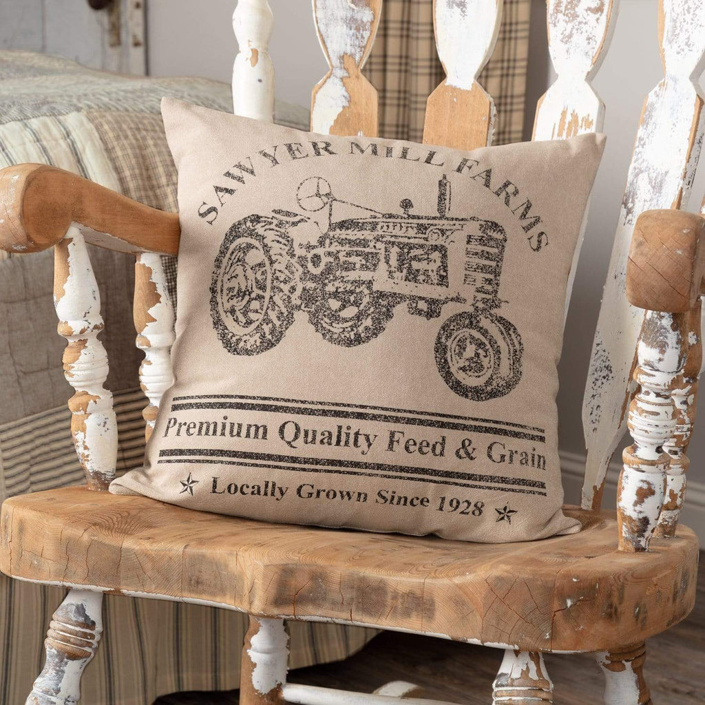 April & Olive Pillow Cover Sawyer Mill Charcoal Tractor Pillow 18x18