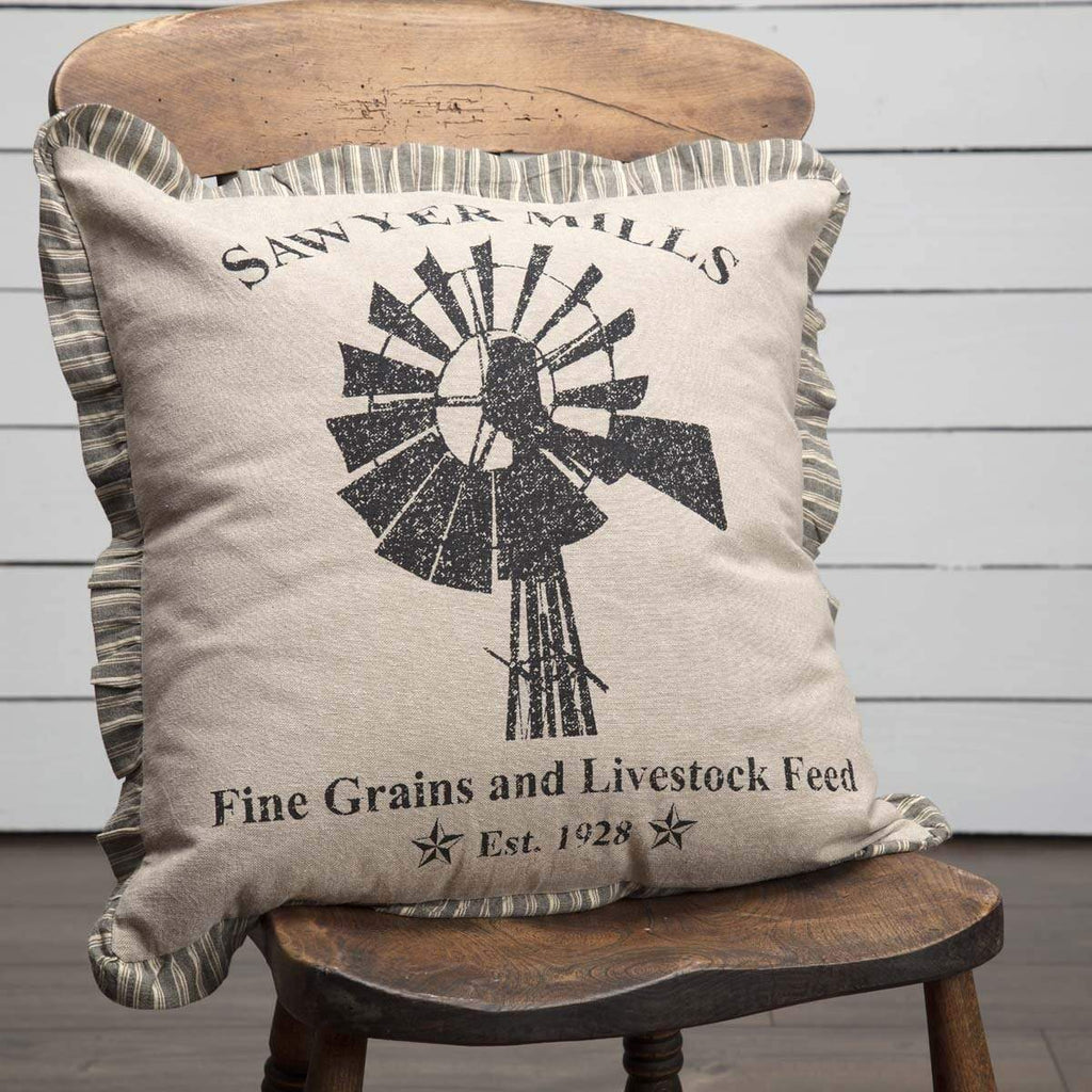 Sawyer Mill Charcoal Windmill Pillow 18x18 - The Village Country Store
