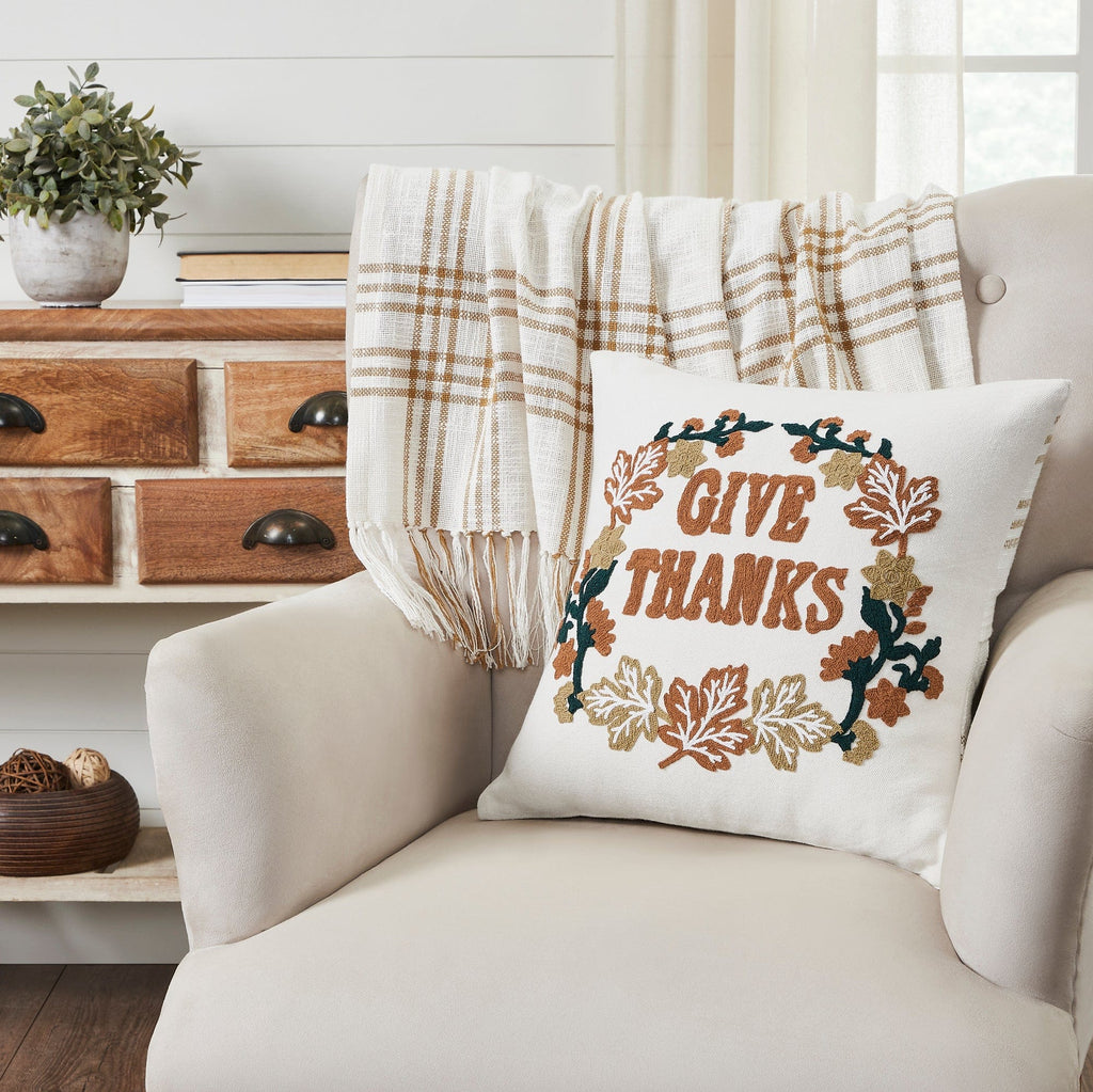 April & Olive Pillow Cover Wheat Plaid Give Thanks Pillow Cover 18x18