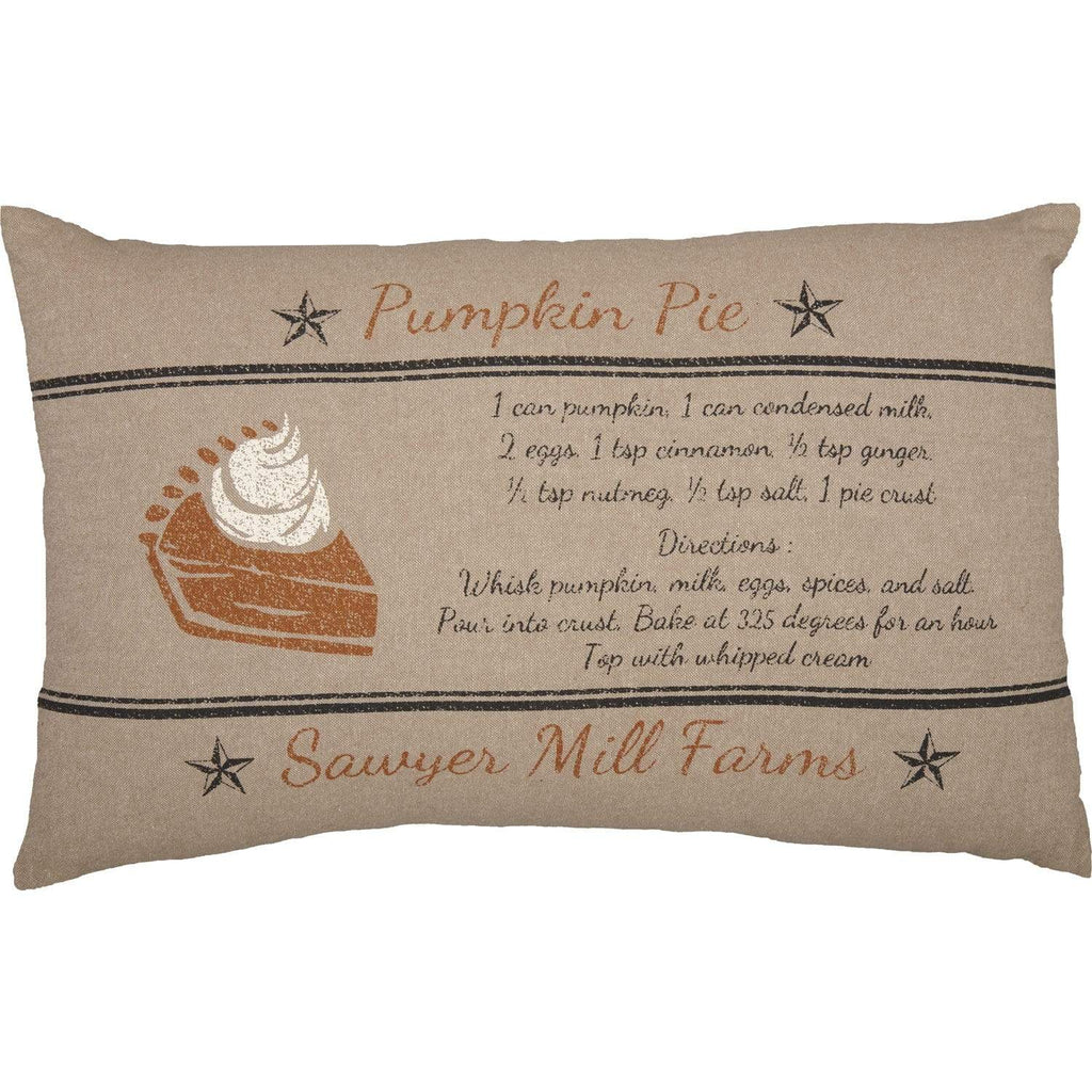 Sawyer Mill Charcoal Pumpkin Pie Recipe Pillow 14x22 - The Village Country Store