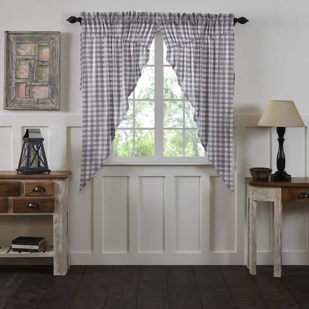 Annie Buffalo Grey Check Prairie Short Panel Set of 2 63x36x18 - The Village Country Store