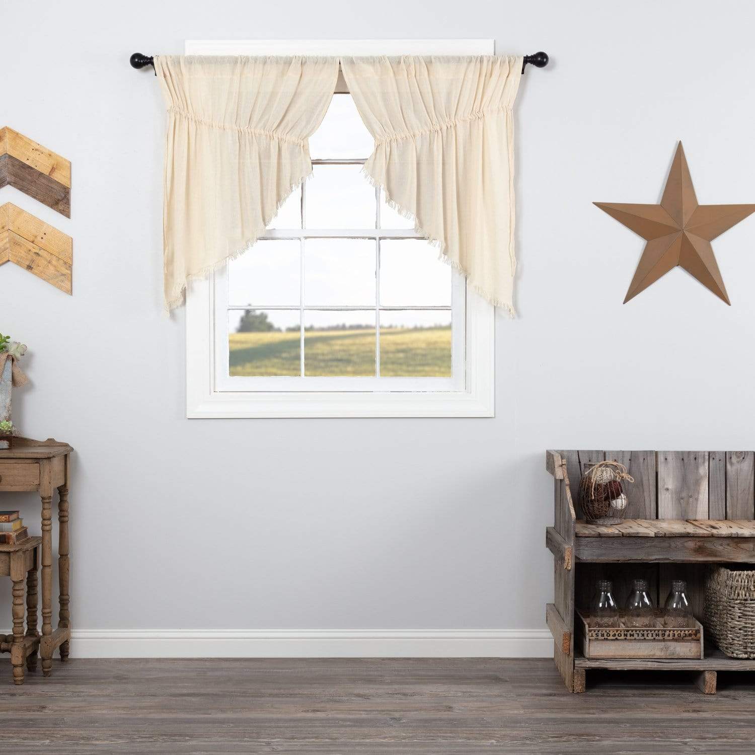 Tobacco Cloth Fringed Prairie Swag Set