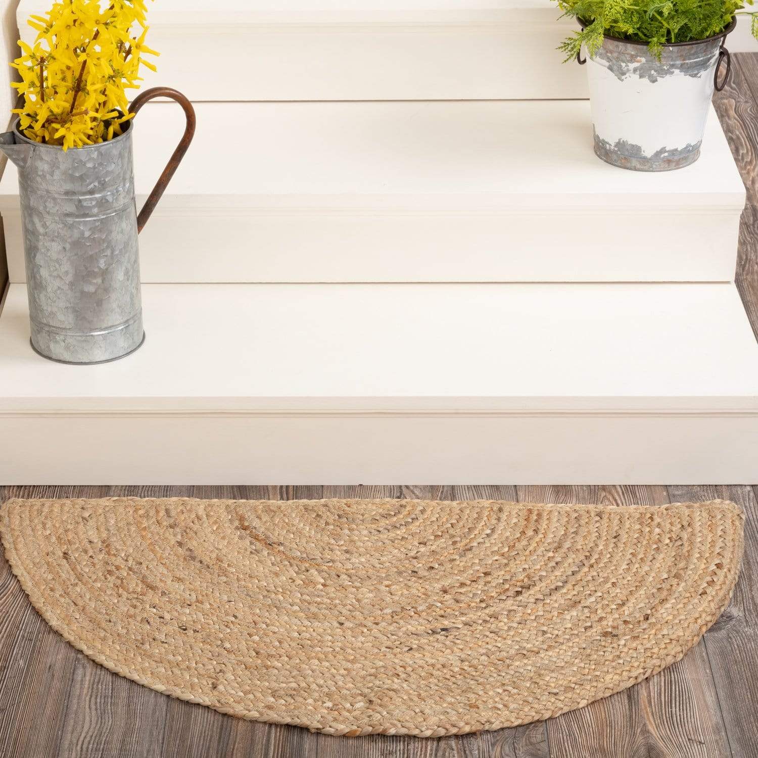Half Circle Rustic Rugs Natural Jute Rug Half Circle w/ Pad 16.5x33