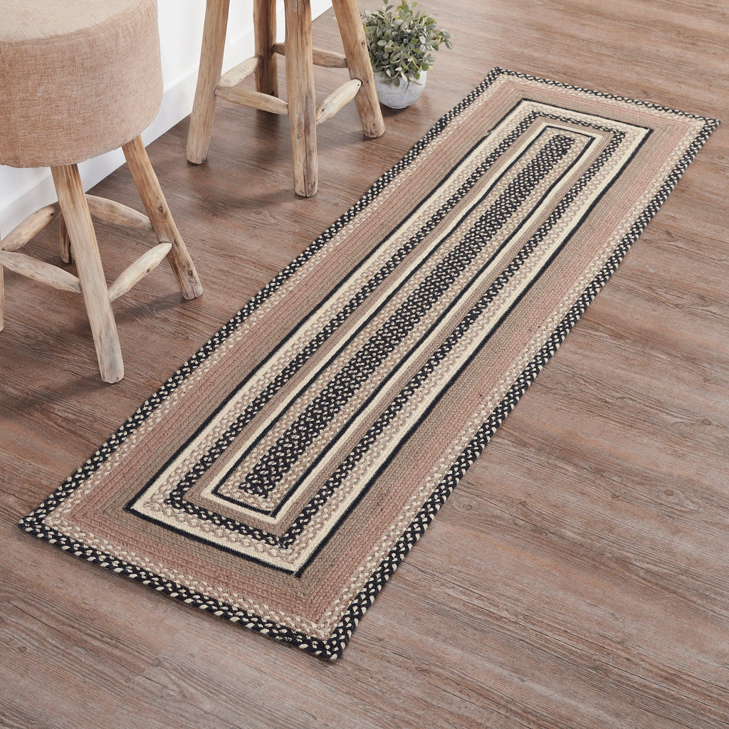 April & Olive Rug Sawyer Mill Charcoal Creme Jute Rug/Runner Rect w/ Pad 24x78