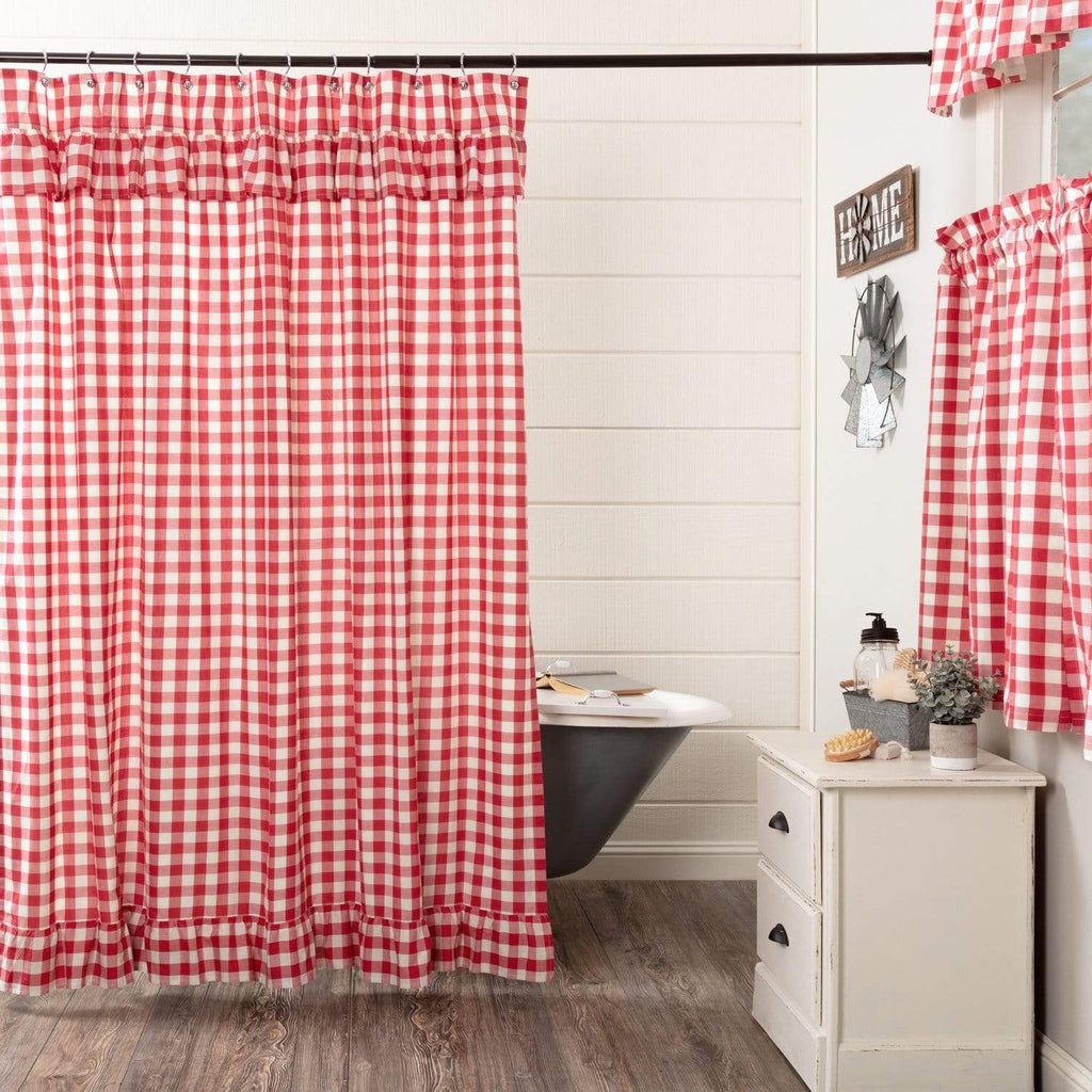 April & Olive Shower Curtain Annie Buffalo Red Check Ruffled Shower Curtain 72x72
