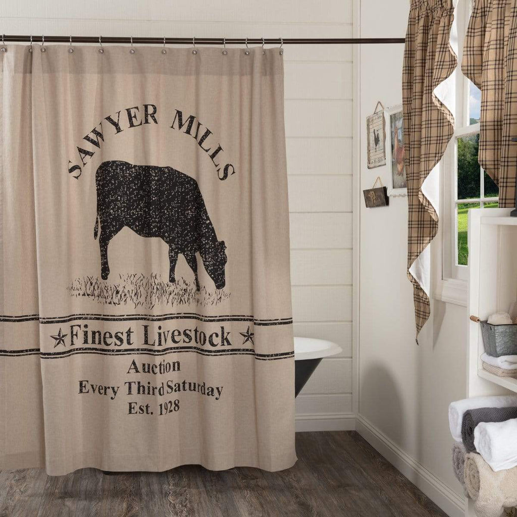 Sawyer Mill Charcoal Cow Shower Curtain 72x72 - The Village Country Store