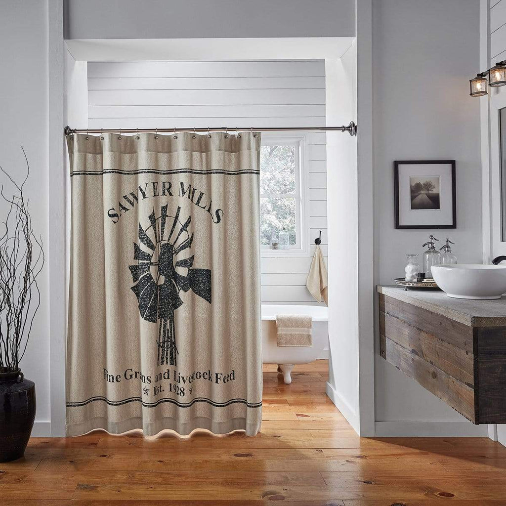 Sawyer Mill Charcoal Windmill Shower Curtain 72x72 - The Village Country Store