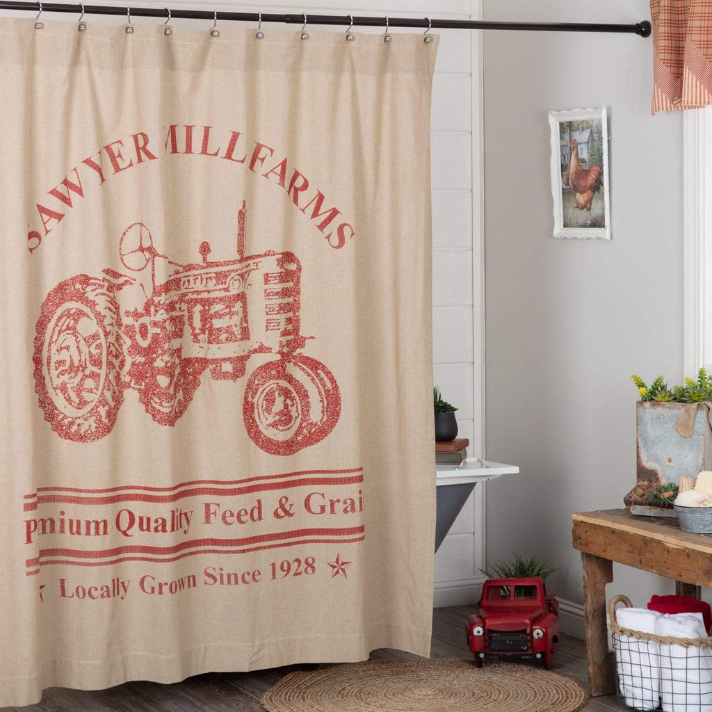 April & Olive Shower Curtain Sawyer Mill Red Tractor Shower Curtain 72x72