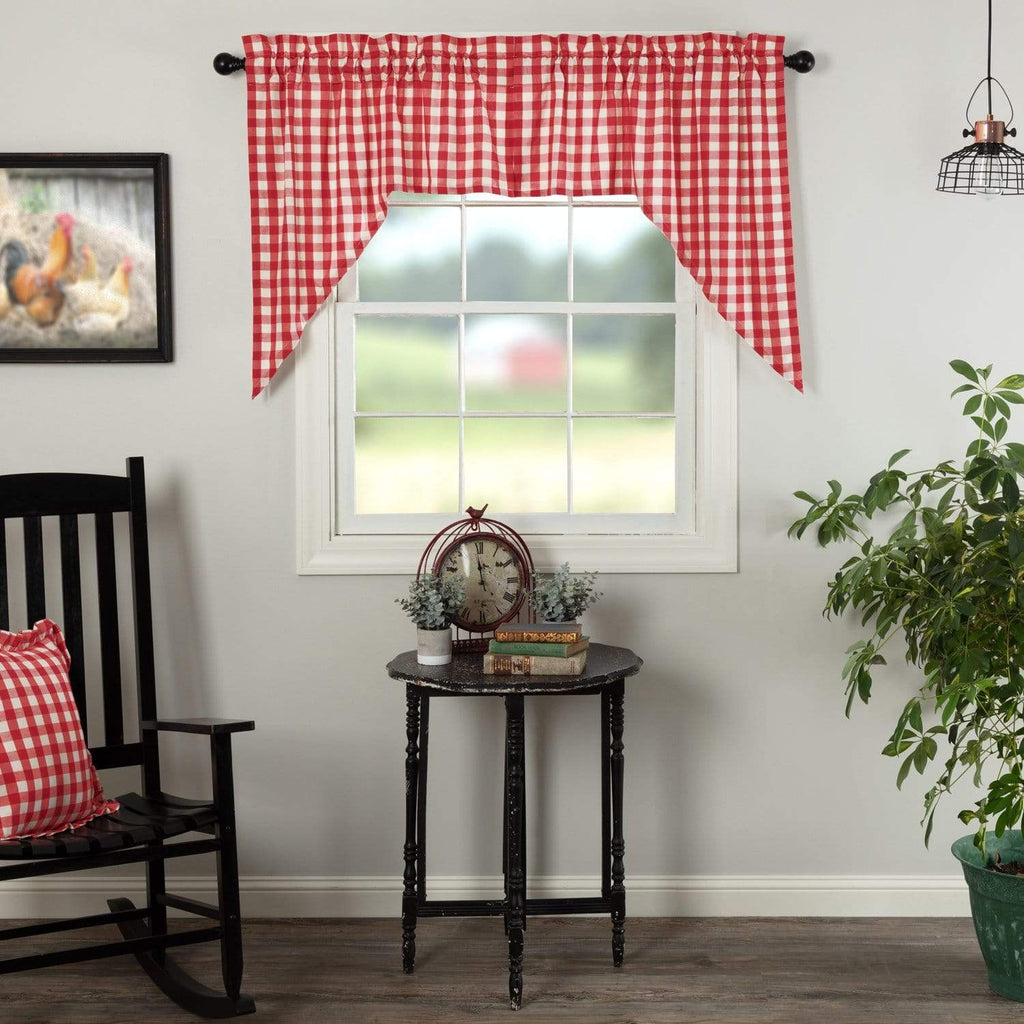 April & Olive Swag Annie Buffalo Red Check Swag Set of 2 36x36x16