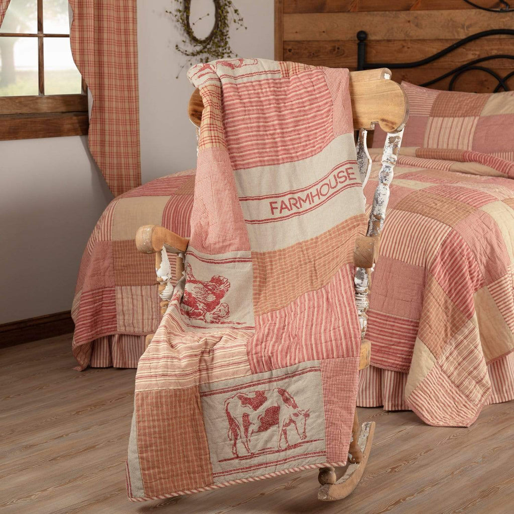 April & Olive Throw Sawyer Mill Red Farm Animal Quilted Throw 60x50