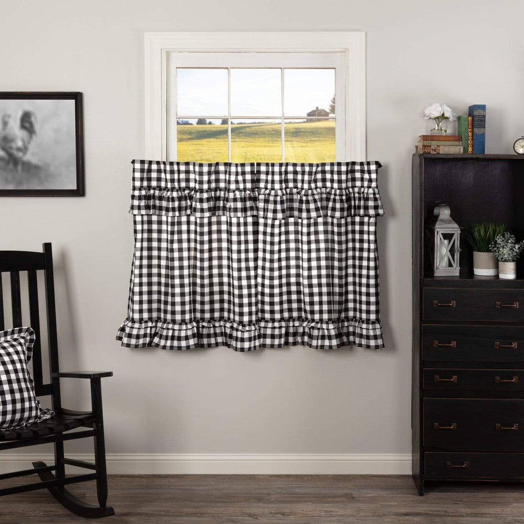 April & Olive Tier Annie Buffalo Black Check Ruffled Tier Set of 2 L36xW36