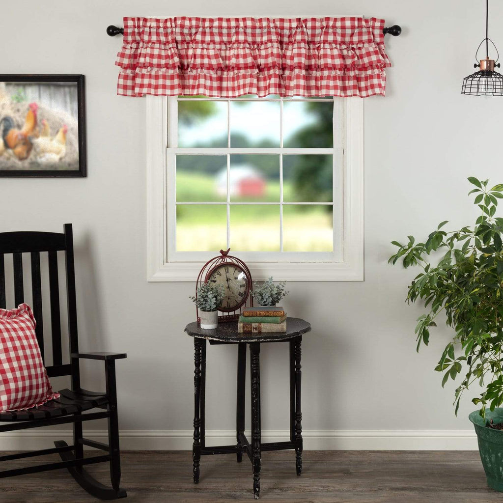 April & Olive Valance Annie Buffalo Red Check Ruffled Valance 16x72