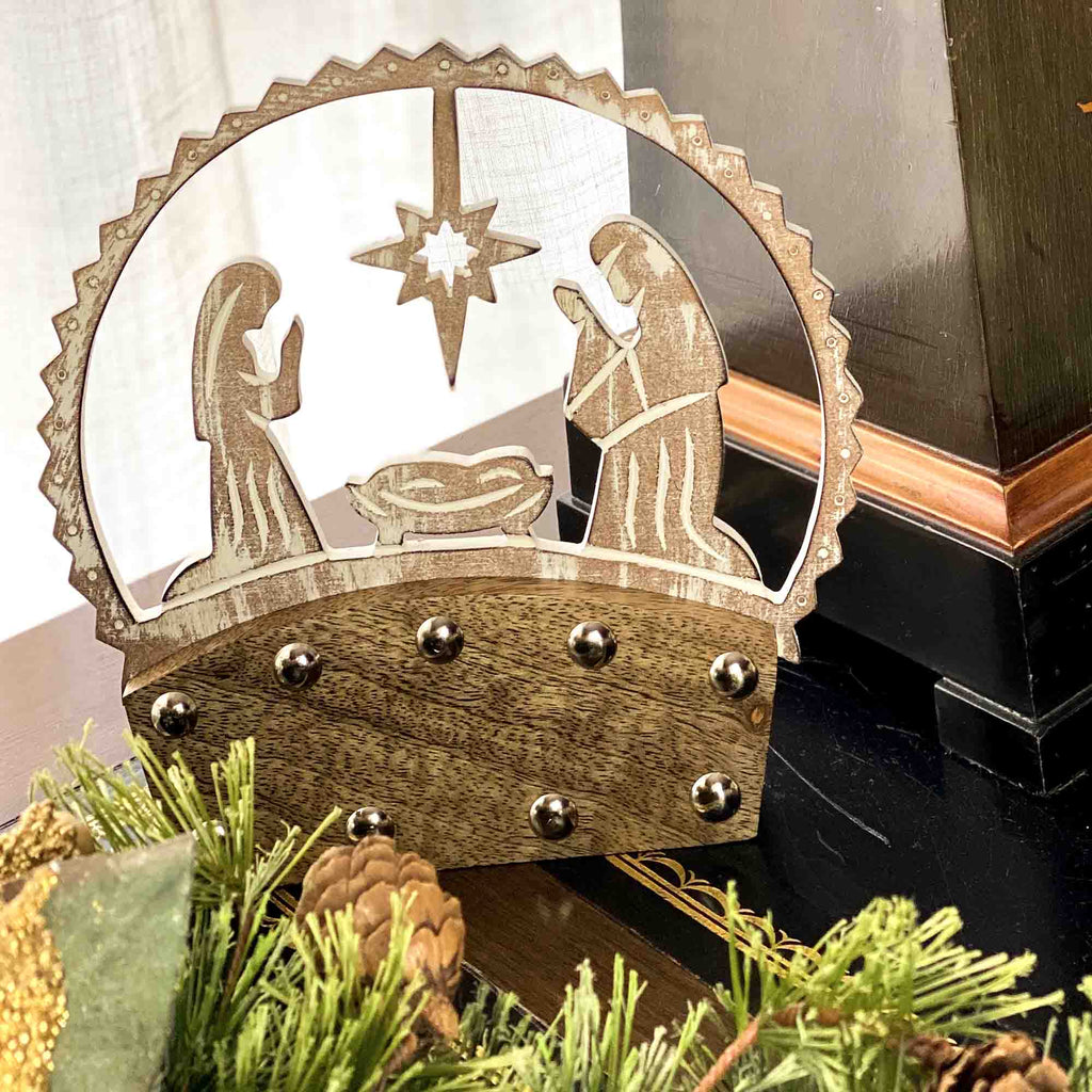 Asha Handicrafts Holiday Mango Wood Tabletop Nativity Silhouette