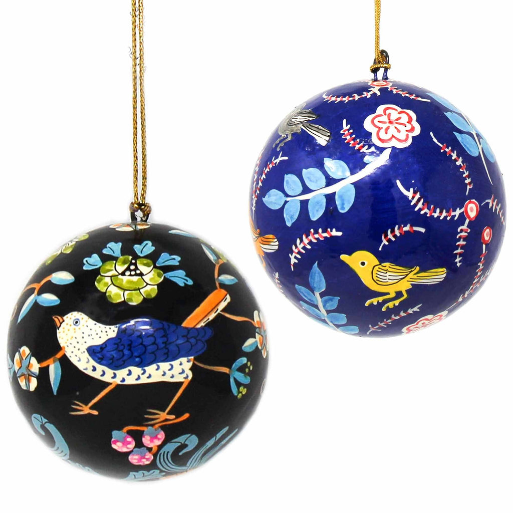 Asha Handicrafts Holiday Ornaments Handpainted Birds with Flowers Ornament, Set of 2