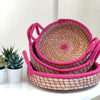 Asha Handicrafts Home Nested Baskets in Natural with Pink Accents, Set of 3