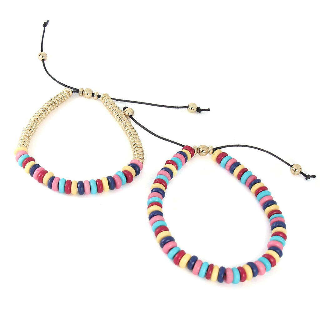 Asha Handicrafts Jewelry Adjustable Bone Bead Bracelet Set, Pinks and Blues