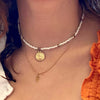 Baby blue Glass Bead Choker with Brass Coin Pendant - The Village Country Store