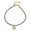 Asha Handicrafts Jewelry Dark Green Glass Bead Choker with Brass Coin Pendant