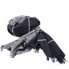 Grey and Black Striped Cotton Scarf with Fringe - The Village Country Store