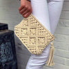 Beaurer Creations Bags Macrame Clutch with Tassel, Cream