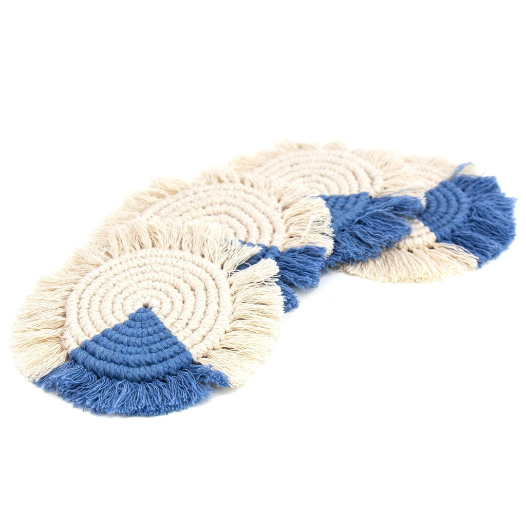 Macrame Coasters in Blues with fringe, Set of 4 - The Village Country Store